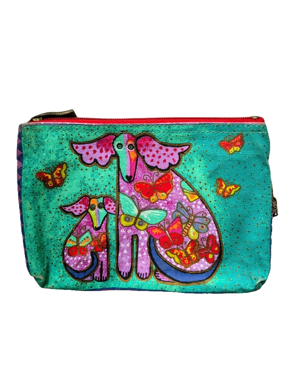 Laurel Burch Dog Print Canvas Zip Cosmetic Bag